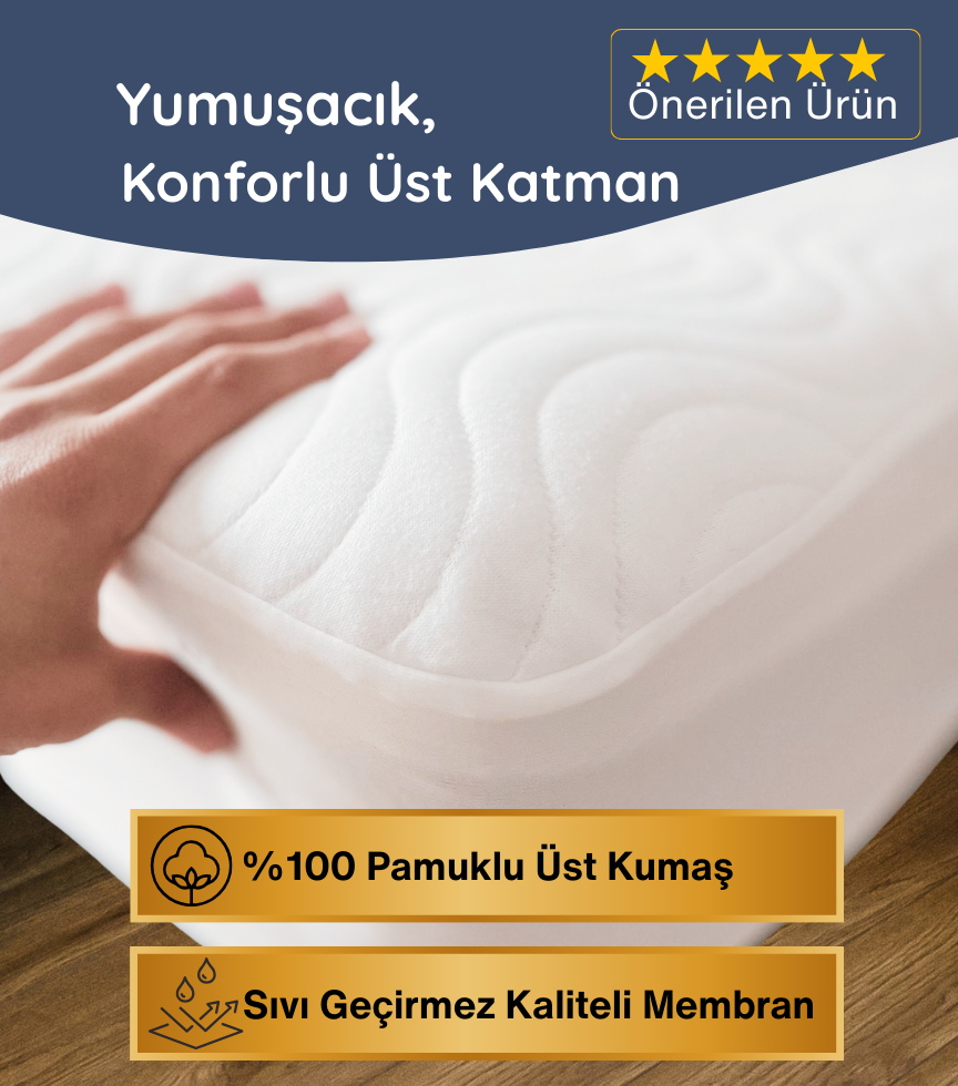 Premium %100 Pamuk Üst Yüzey, Sessiz Sıvı Geçirmez Yatak Koruyucu Alez