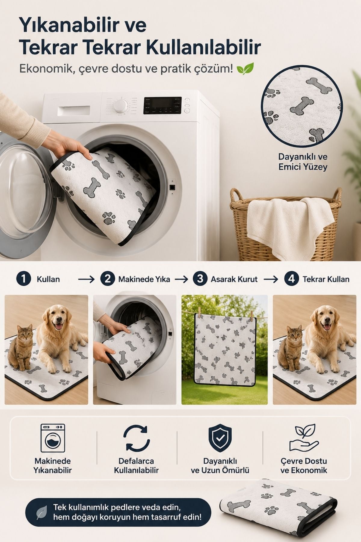 70x90 Sıvı Geçirmez Yıkanabilir Emici Kedi Köpek Çiş Pedi