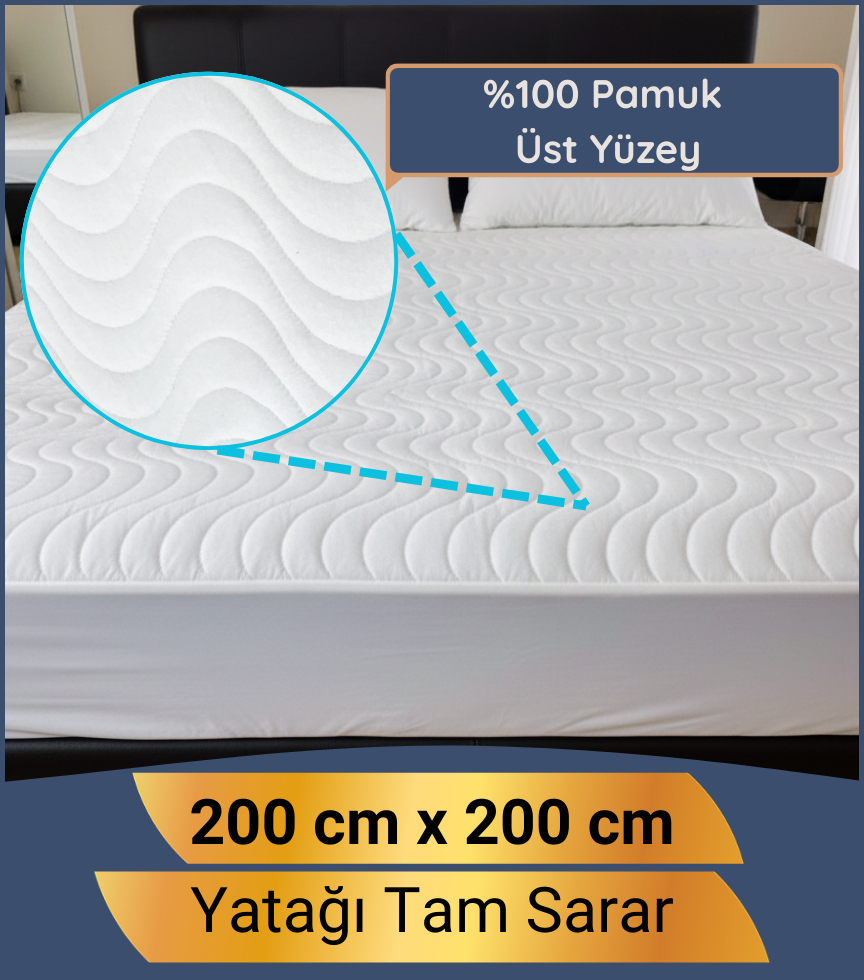Premium Çift Kişilik Alez 200x200 Pamuklu Yüzey %100 Sıvı Geçirmez