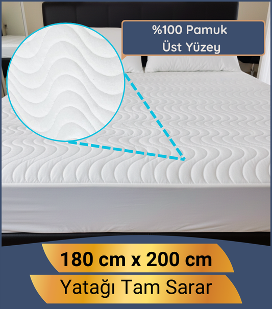 Premium Çift Kişilik Alez 180x200 Pamuklu Yüzey %100 Sıvı Geçirmez