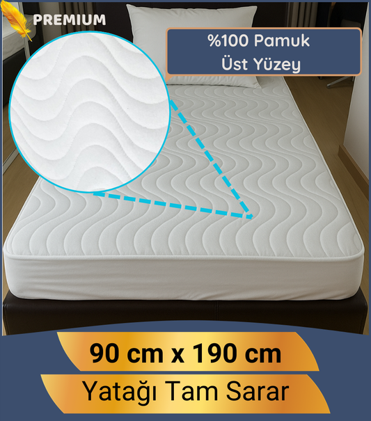 Premium Tek Kişilik Alez 90x190 Pamuklu Yüzey %100 Sıvı Geçirmez