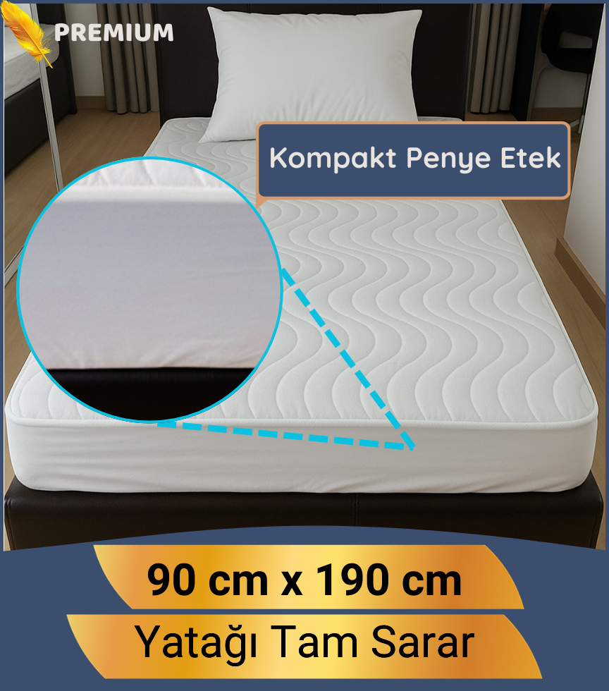 Premium Tek Kişilik Alez 90x190 Pamuklu Yüzey %100 Sıvı Geçirmez