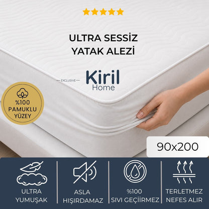 Yumuşak & Dolgun Premium Yatak Alezi – %100 Pamuk Yüzeyli, Sessiz ve Sıvı Geçirmez 90x200