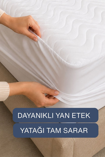 %100 Pamuk Yüzeyli Premium Alez Seti, Sıvı Geçirmez Yatak Alezi - 2 Adet Premium Yastık Koruyucu Alez