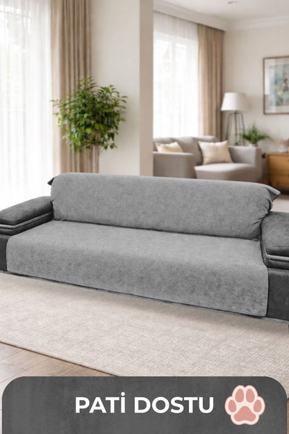 Sıvı Geçirmez Koltuk Örtüsü `| Gri | Velvet Kumaş | Kadifemsi
