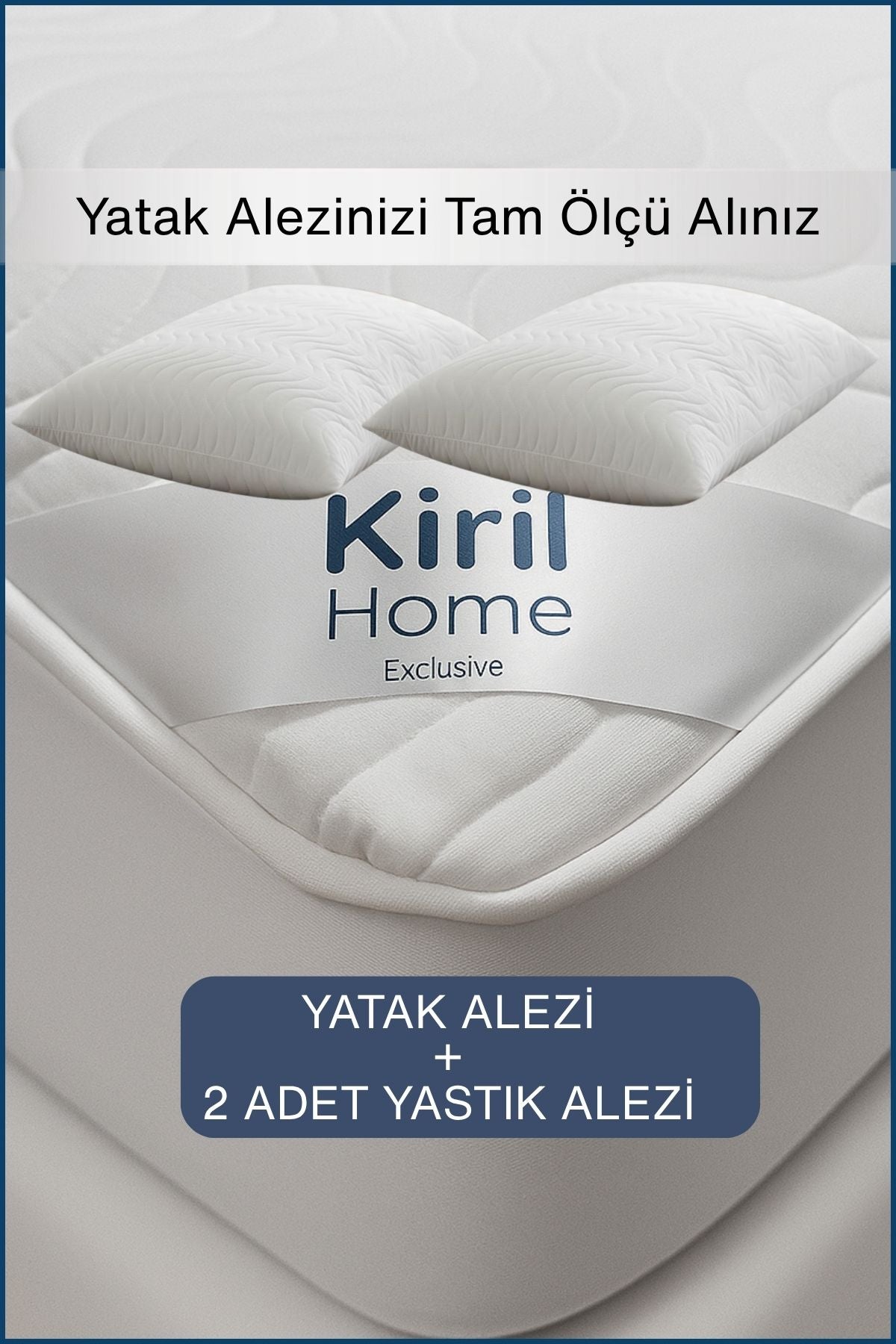 %100 Pamuk Yüzeyli Premium Alez Seti, Sıvı Geçirmez Yatak Alezi - 2 Adet Premium Yastık Koruyucu Alez
