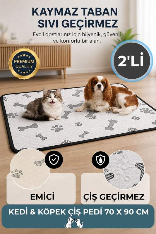 2'li 70x90 Sıvı Geçirmez Yıkanabilir Emici Kedi Köpek Çiş Pedi