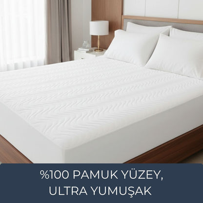 Yumuşak & Dolgun Premium Yatak Alezi – %100 Pamuk Yüzeyli, Sessiz ve Sıvı Geçirmez 160x200