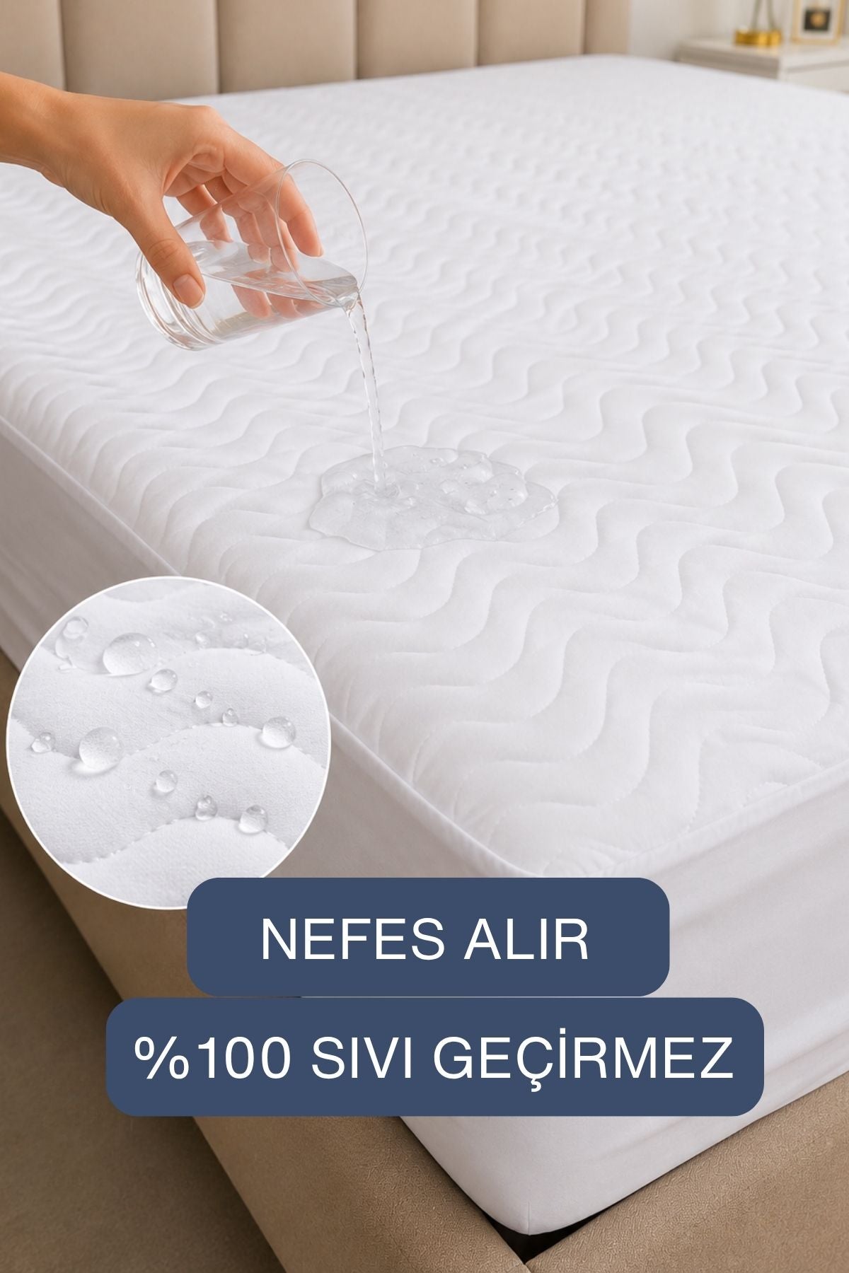 %100 Pamuk Yüzeyli Premium Alez Seti, Sıvı Geçirmez Yatak Alezi - 2 Adet Premium Yastık Koruyucu Alez