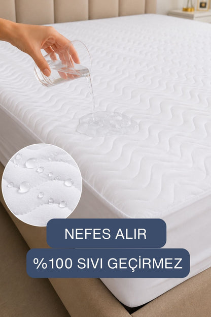 %100 Pamuk Yüzeyli Premium Alez Seti, Sıvı Geçirmez Yatak Alezi - 2 Adet Premium Yastık Koruyucu Alez