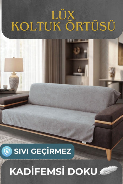 Sıvı Geçirmez Koltuk Örtüsü `| Gri | Velvet Kumaş | Kadifemsi