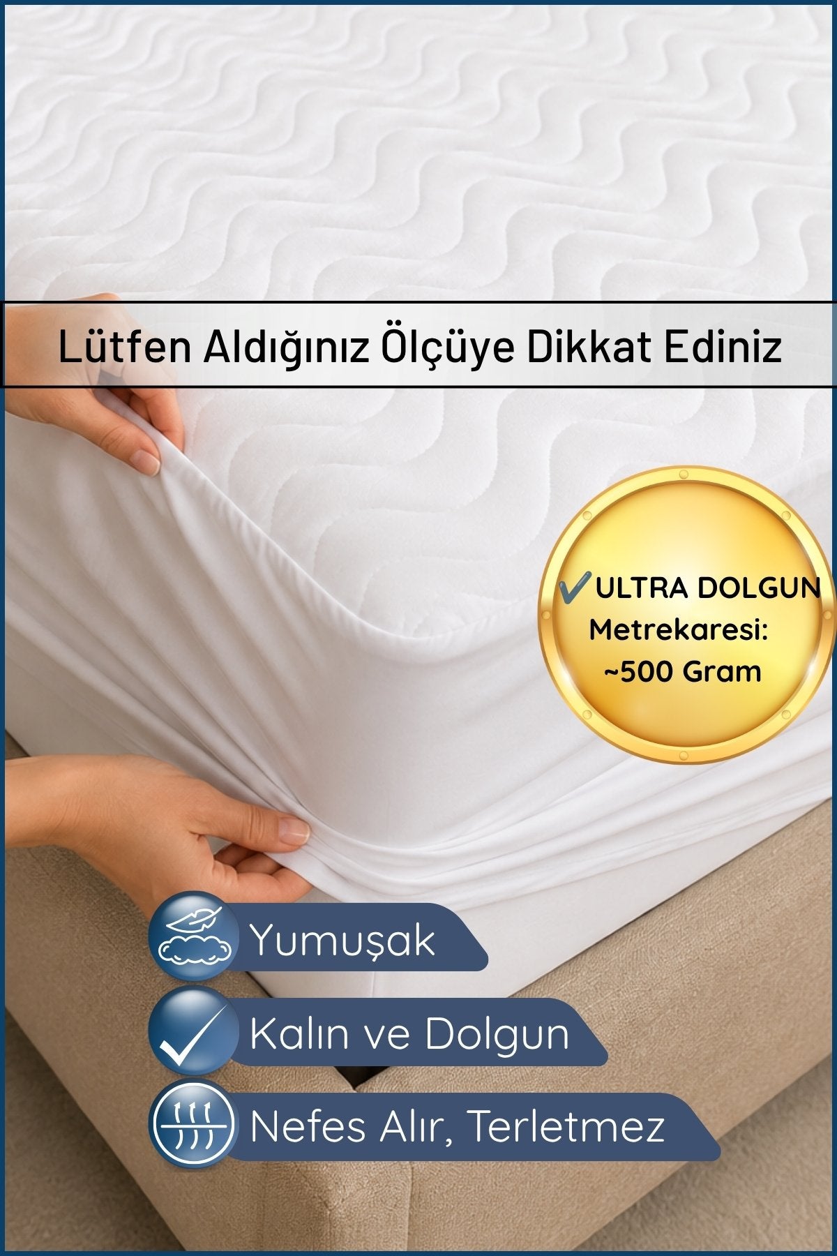 Premium Dolgun Sıvı Geçirmez Yatak Alezi | %100 Pamuklu Yüzey | Ultra Sessiz | Full Kenar | Yumuşak