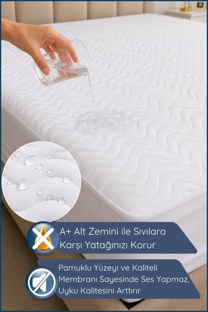 Premium Dolgun Sıvı Geçirmez Yatak Alezi | %100 Pamuklu Yüzey | Ultra Sessiz | Full Kenar | Yumuşak